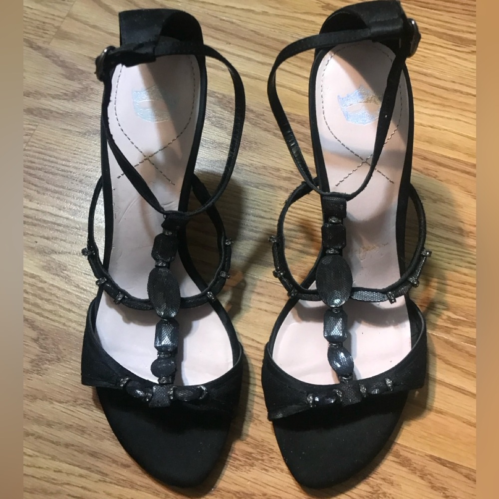 DSW Miss America Black Strappy Rhinestone Stiletto Heel Shoes Size 8